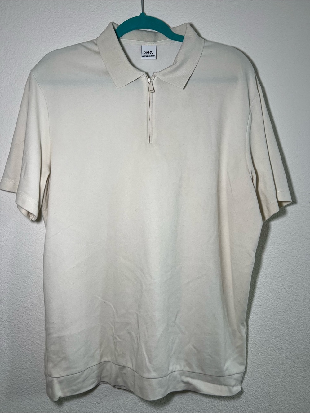 Zara Cream Short-Sleeve Half-Zip Polo Shirt